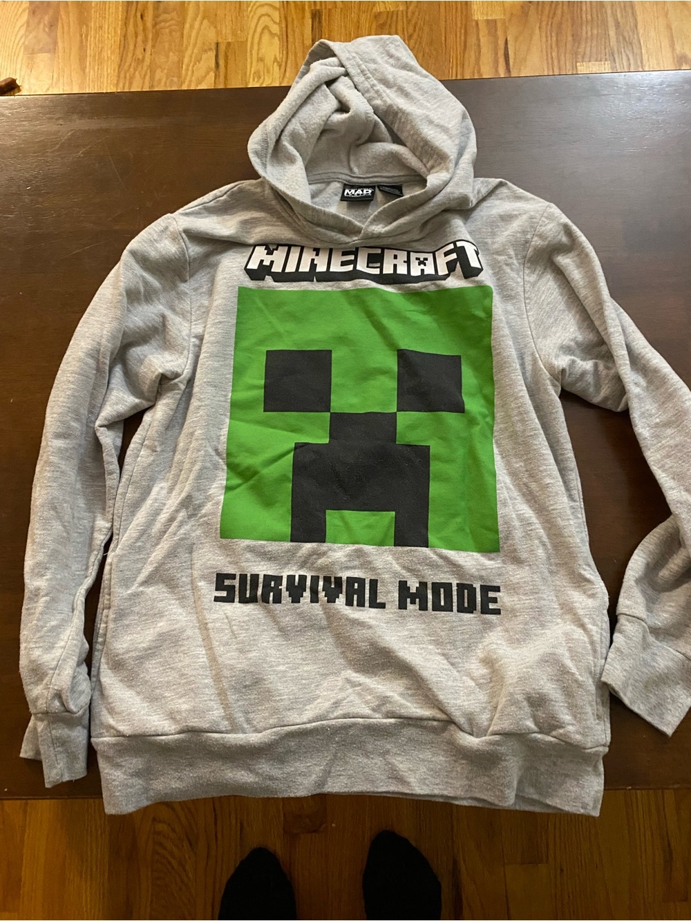 MAD Engine Gray Hoodie with Green and Black Minecraft Creeper Graphic